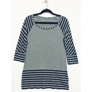 Norma Kamali Top Womens Medium Gray Tunic Striped 3/4 Sleeve Organic Cotton